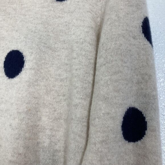Boden Sweater Womens Large Beige Navy Polka Dot Cashmere Crewneck Knit Pullover - Picture 13 of 16